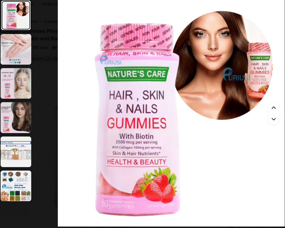 Biotin and Collagen Gummies Dietary Supplement Delicious Pectin Formula Support Healthy Hair Skin and Nails